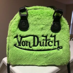 Von Dutch Bright Green Faux Fur Mini Bowler Bag